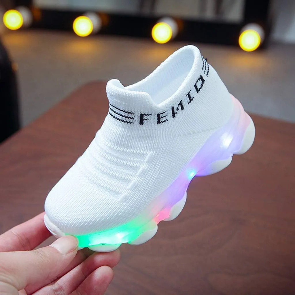 Kids Shoes Girls Children Baby Girls Boys LED Light Sneaker Letter Mesh Breathable Casual Sport Shoes 1-6 Years