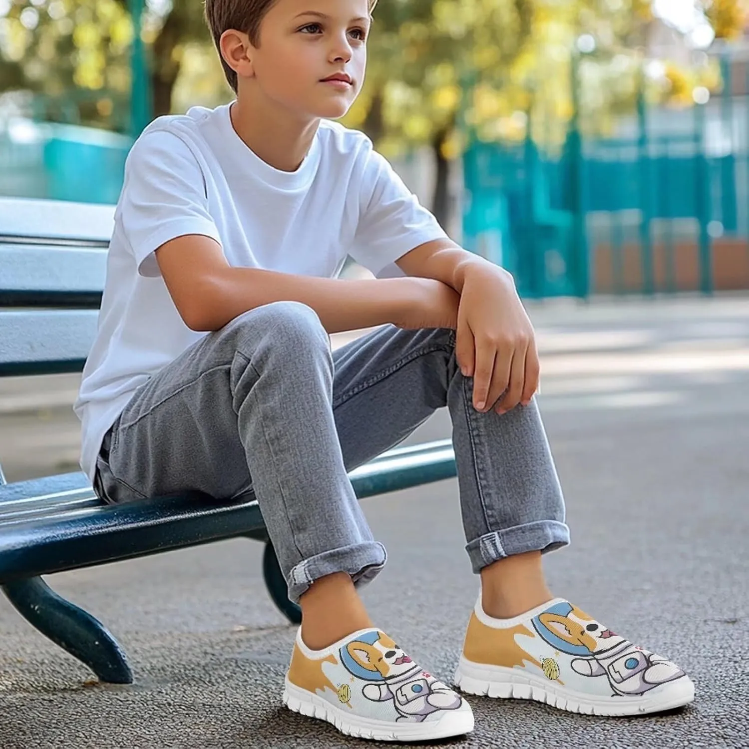 Kids Slip On Shoes Boys Girls Soft Loafers Lightweight Non Slip Walking Shoes Casual Sneakers for Outdoors White Sole Size 11-15