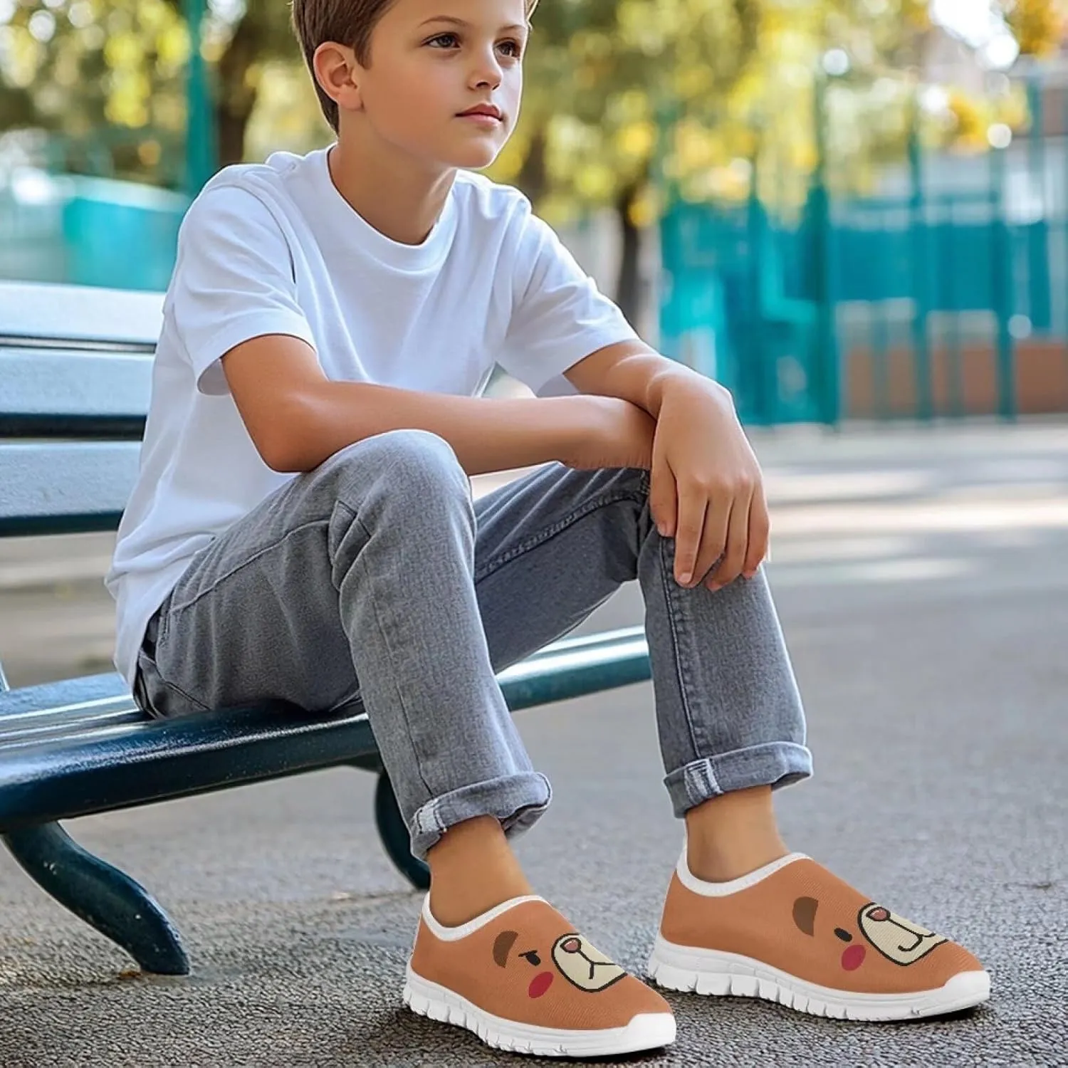Kids Slip On Shoes Boys Girls Soft Loafers Lightweight Non Slip Walking Shoes Casual Sneakers for Outdoors White Sole Size 11-15