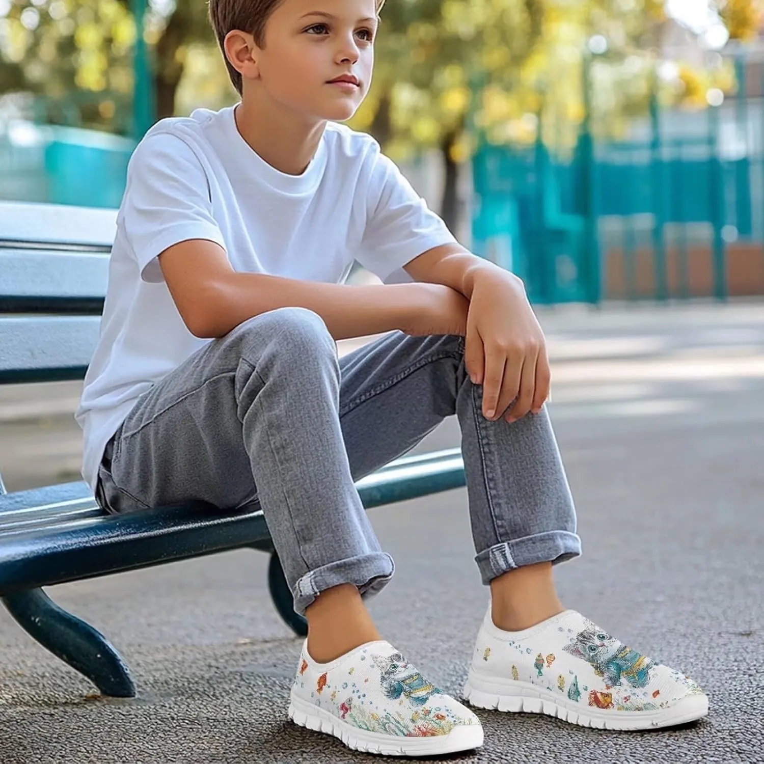 Kids Slip On Shoes Boys Girls Soft Loafers Lightweight Non Slip Walking Shoes Casual Sneakers for Outdoors White Sole Size 11-15