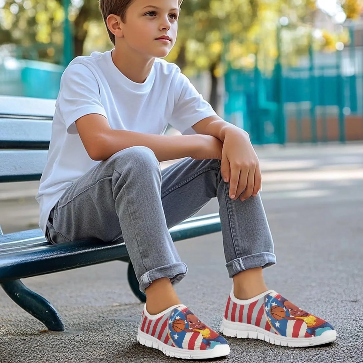 Kids Slip On Shoes Boys Girls Soft Loafers Lightweight Non Slip Walking Shoes Casual Sneakers for Outdoors White Sole Size 11-15