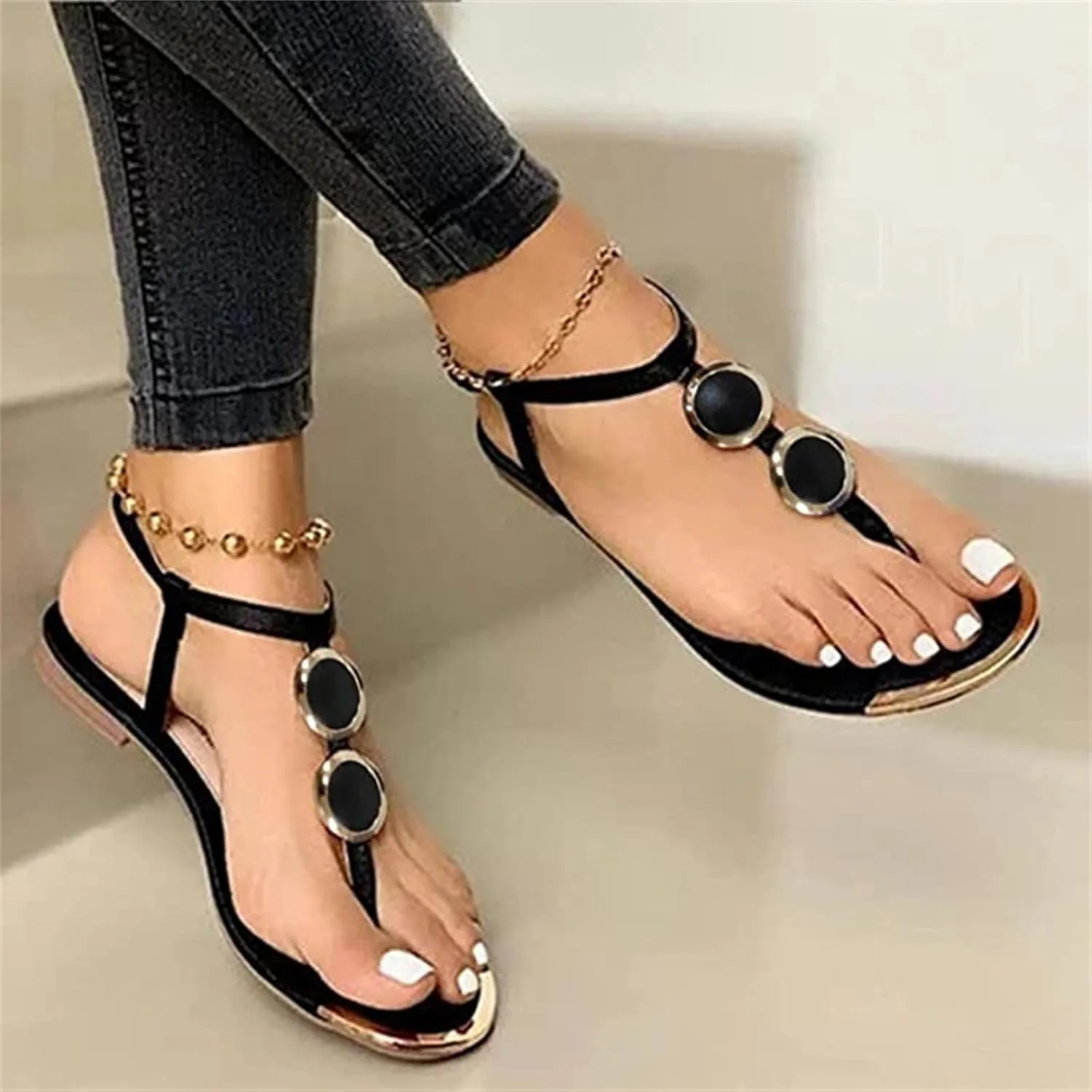Lausiuoe Sandals for Women Dressy Summer,Women's Ankle Strap Casual Comfort Strappy Flat Sandals Beach Sandals Thong Flip Flops