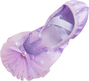 Leather Ballet Shoes Toddler Girls Ballet Slippers with Bow No-Tie Baby Dance Shoes Non-Slip Yoga Shoes (Purple, 10 Toddler)