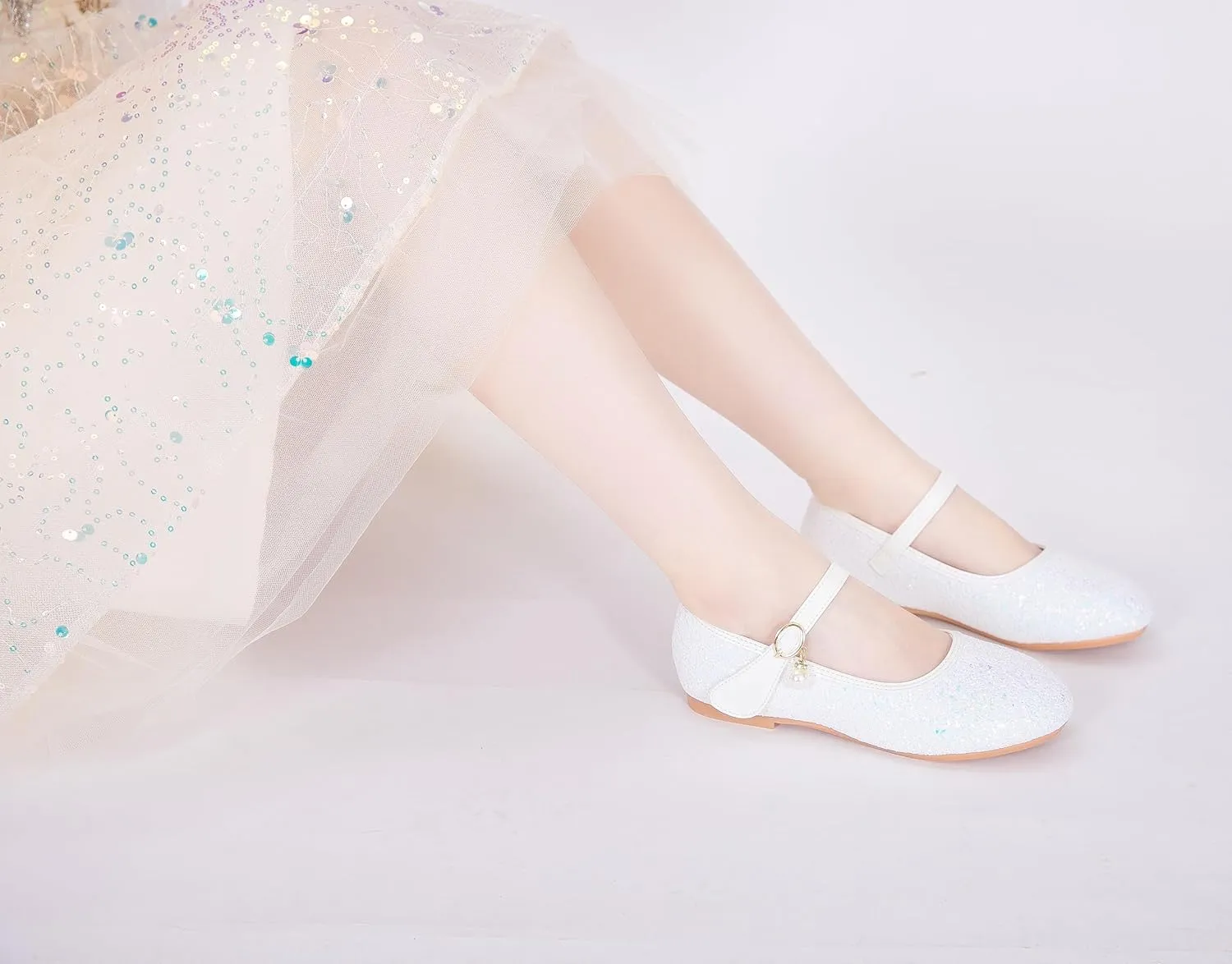 Little Girl's Adorable Mary Jane Ballerina Ballet Flats Sparkle Wedding Party Flower Girl Princess Dress Shoes for Kids