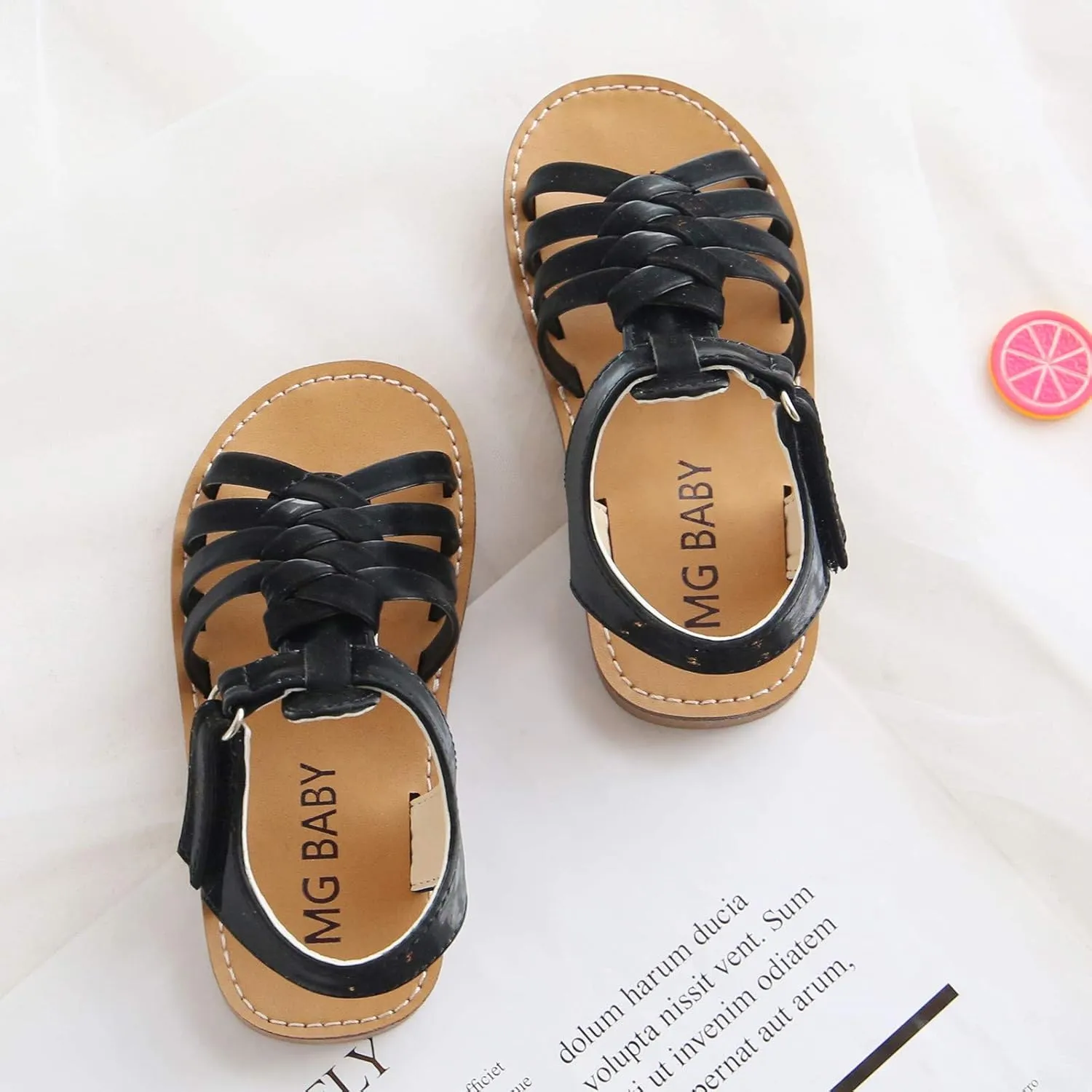 Little Girls Black Slides Baby Children Shoes Sandals Crossed Toddler Strap Leather Girls Girl's Bedroom with