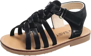 Little Girls Black Slides Baby Children Shoes Sandals Crossed Toddler Strap Leather Girls Girl's Bedroom with