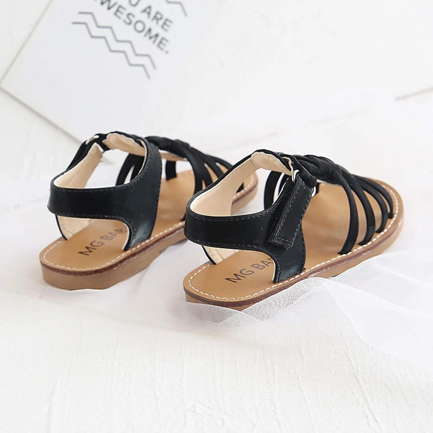 Little Girls Black Slides Baby Children Shoes Sandals Crossed Toddler Strap Leather Girls Girl's Bedroom with