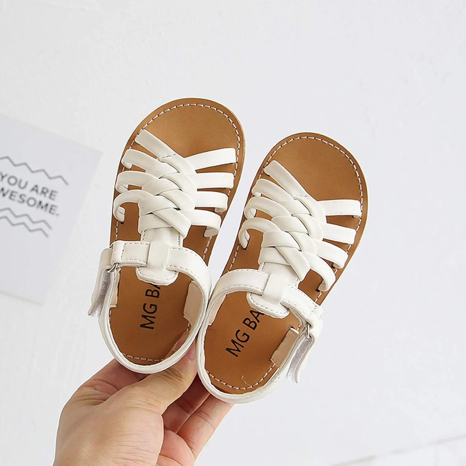 Little Girls Black Slides Baby Children Shoes Sandals Crossed Toddler Strap Leather Girls Girl's Bedroom with