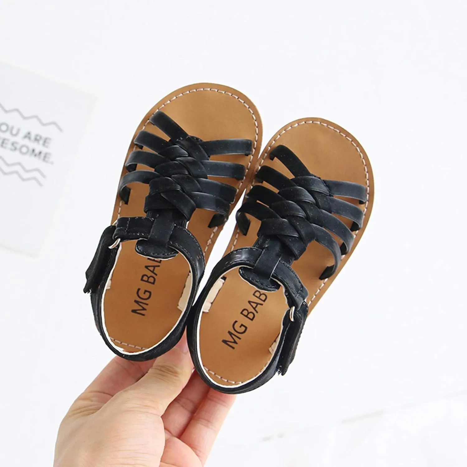 Little Girls Black Slides Baby Children Shoes Sandals Crossed Toddler Strap Leather Girls Girl's Bedroom with