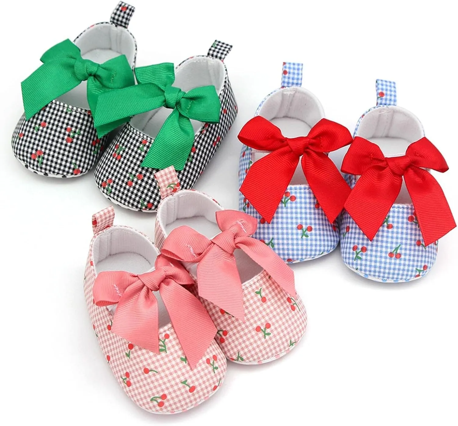 Little Girls Shoes 0 12M Infant Baby Flat Anti-Slip Rubber Sole Cute Plaid Cherry Toddler Wedding Princess Shoes