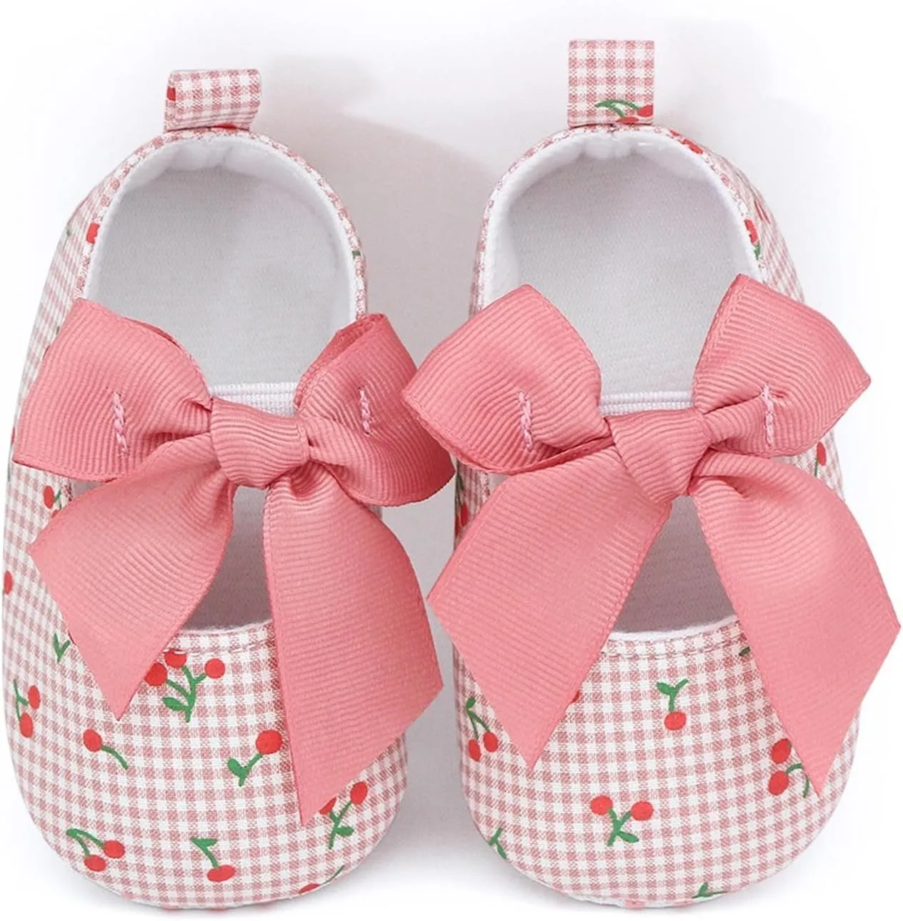 Little Girls Shoes 0 12M Infant Baby Flat Anti-Slip Rubber Sole Cute Plaid Cherry Toddler Wedding Princess Shoes