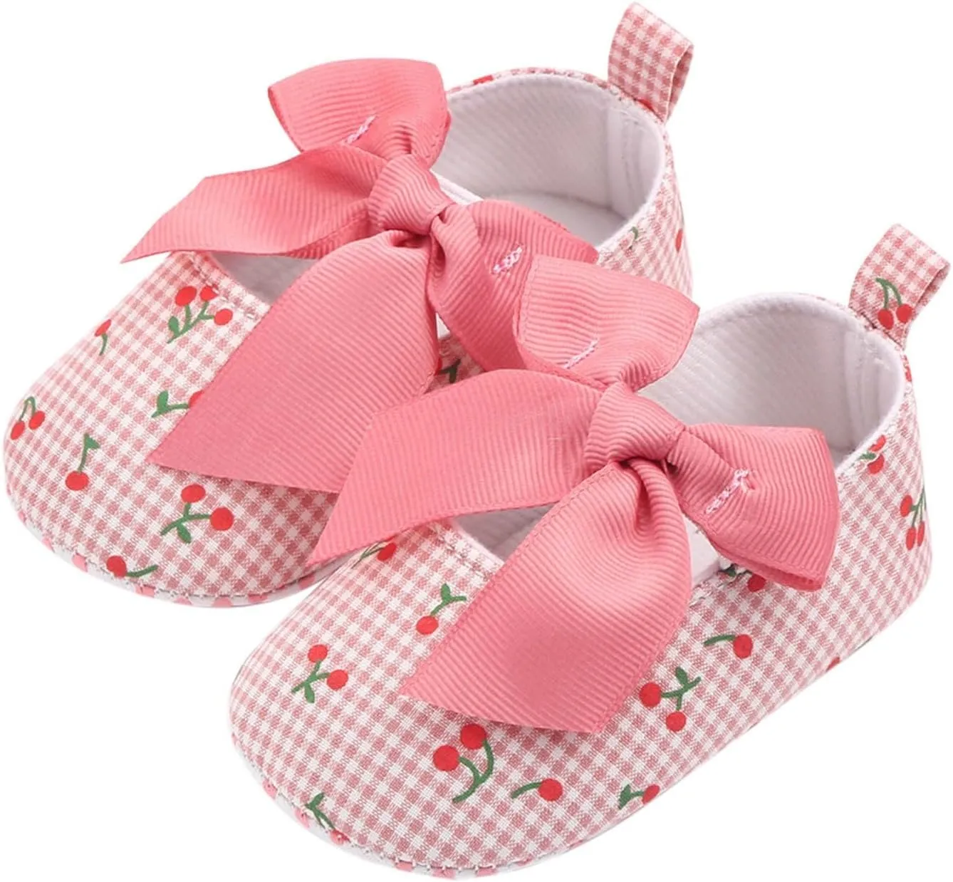 Little Girls Shoes 0 12M Infant Baby Flat Anti-Slip Rubber Sole Cute Plaid Cherry Toddler Wedding Princess Shoes