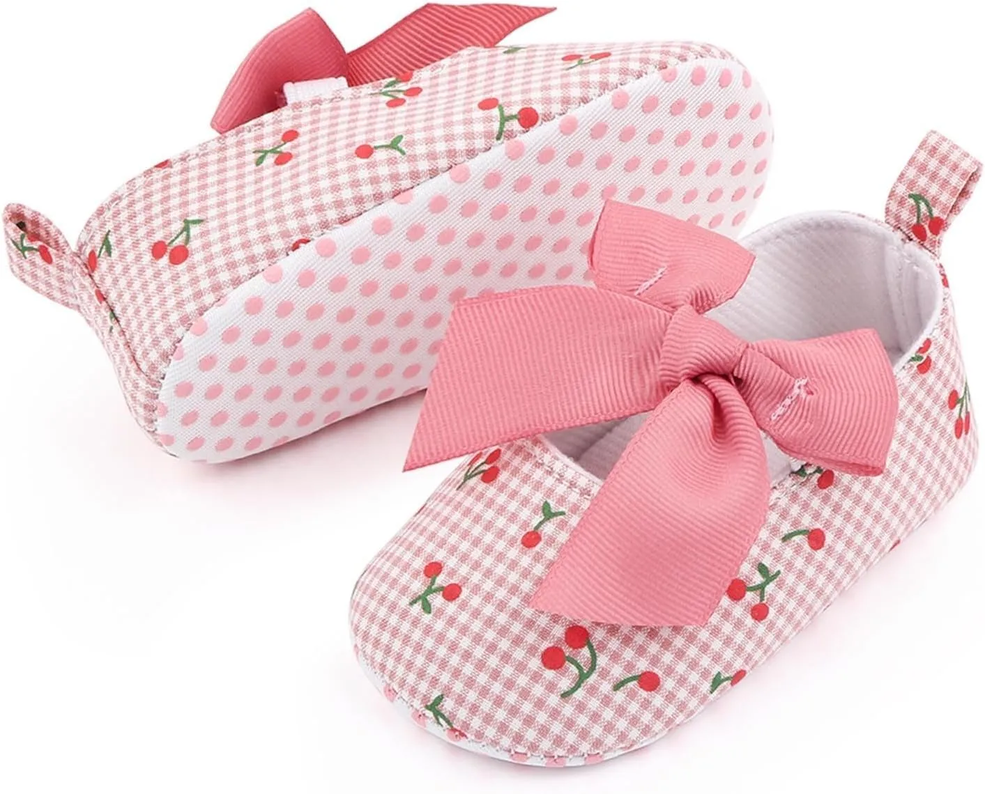 Little Girls Shoes 0 12M Infant Baby Flat Anti-Slip Rubber Sole Cute Plaid Cherry Toddler Wedding Princess Shoes