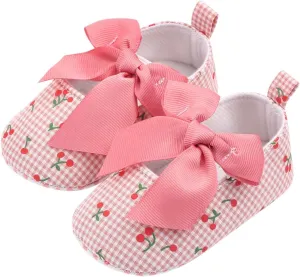 Little Girls Shoes 0 12M Infant Baby Flat Anti-Slip Rubber Sole Cute Plaid Cherry Toddler Wedding Princess Shoes