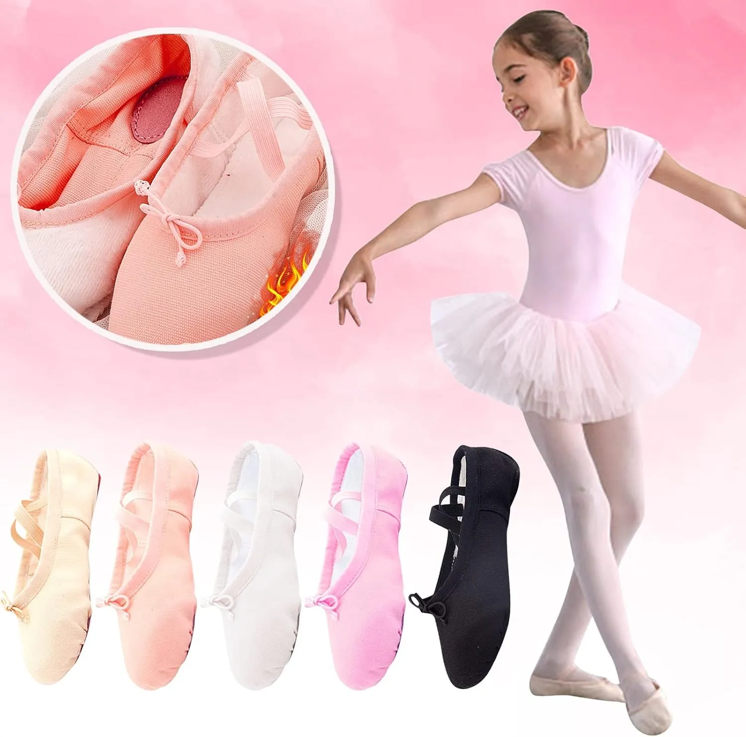 Little Kid's Solid Ballet Shoes Girls Dance Stage Dance Performance Slippers enuine Leather Ballerina Shoes