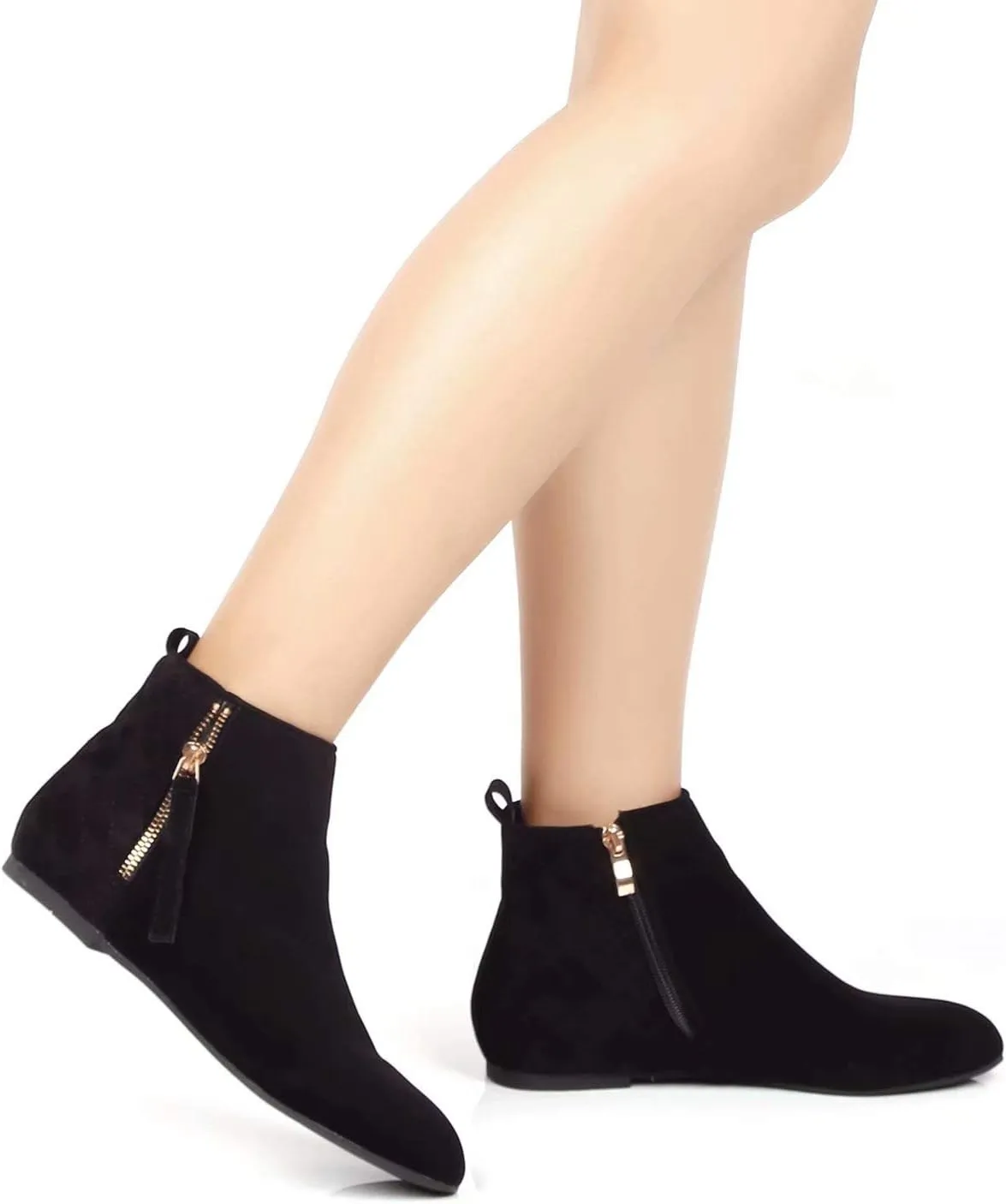 MaxMuxun Women's Ankle Boots Flat Low Heel Zipper/Chelsea Booties Winter Fall Fashion Boots
