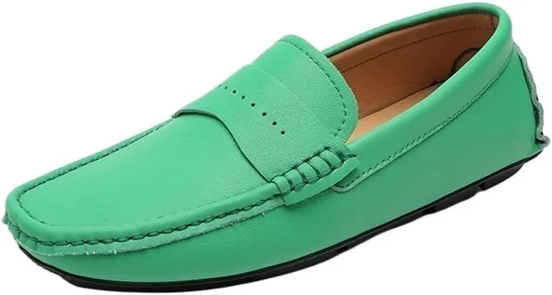 Mens Driving Moccasins Loafer Round Toe Smoking Slip On Simple Vegan Leather Anti-Slip Lightweight Resistant Flexible Flat Heel for Walking