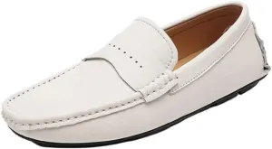 Mens Driving Moccasins Loafer Round Toe Smoking Slip On Simple Vegan Leather Anti-Slip Lightweight Resistant Flexible Flat Heel for Walking
