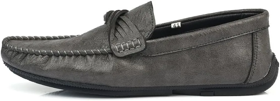 Men's Driving Moccasins  Round Toe Smoking Loafers, Vegan Leather, Flexible Slip-On with Anti-Slip Flat Heel for Walking and Casual Wear