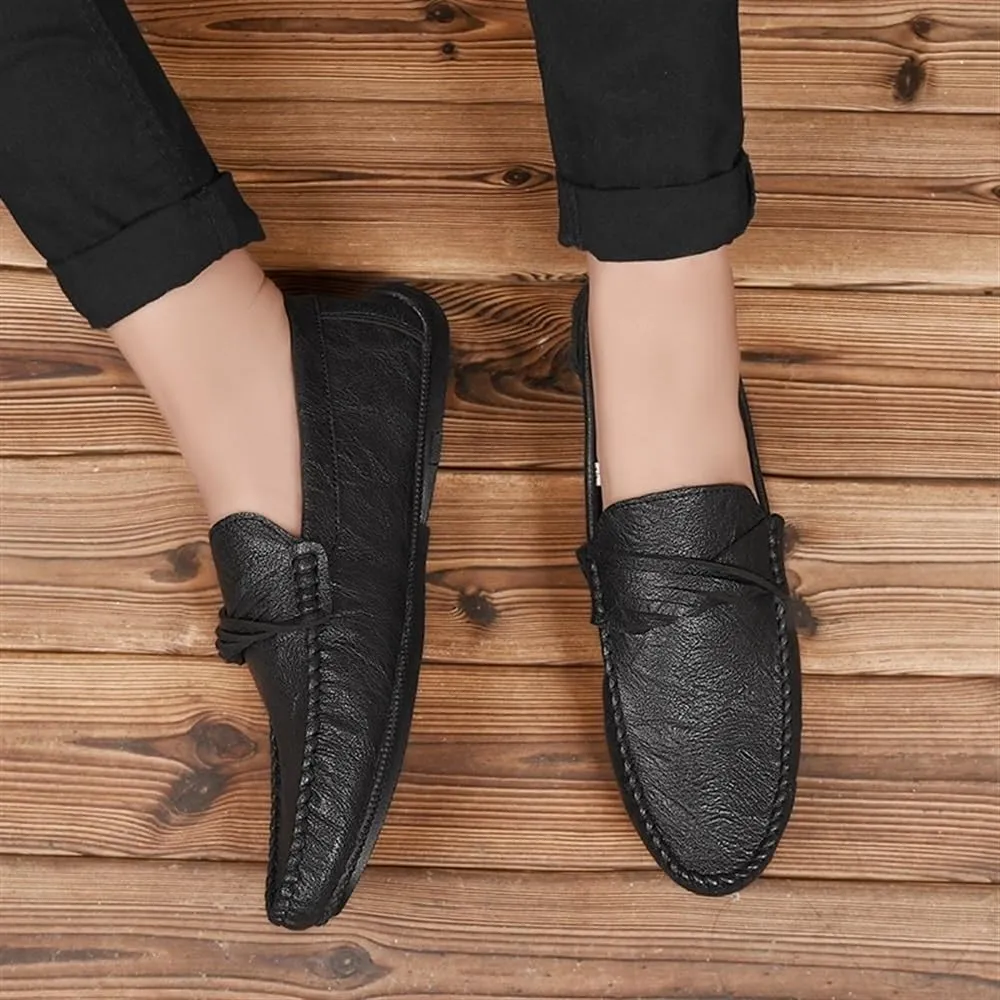 Men's Driving Moccasins  Round Toe Smoking Loafers, Vegan Leather, Flexible Slip-On with Anti-Slip Flat Heel for Walking and Casual Wear
