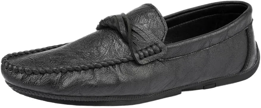 Men's Driving Moccasins  Round Toe Smoking Loafers, Vegan Leather, Flexible Slip-On with Anti-Slip Flat Heel for Walking and Casual Wear