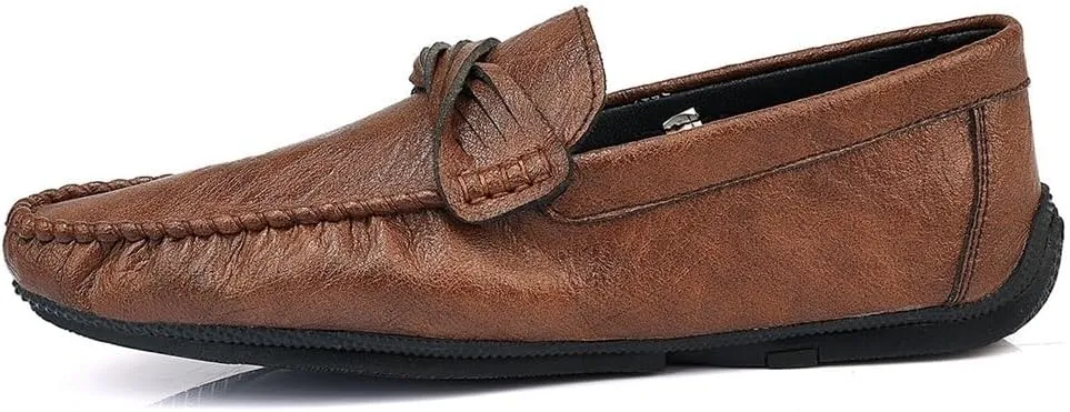 Men's Driving Moccasins  Round Toe Smoking Loafers, Vegan Leather, Flexible Slip-On with Anti-Slip Flat Heel for Walking and Casual Wear