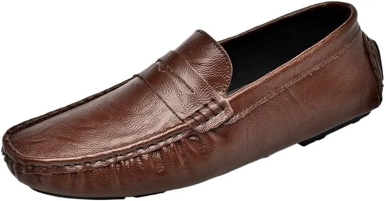 Men's Loafers - Comfortable Vegan Leather Loafers, Flexible Slip-On with Flat Heel, Fashionable Driving Style, Ideal for Casual and Formal Wear