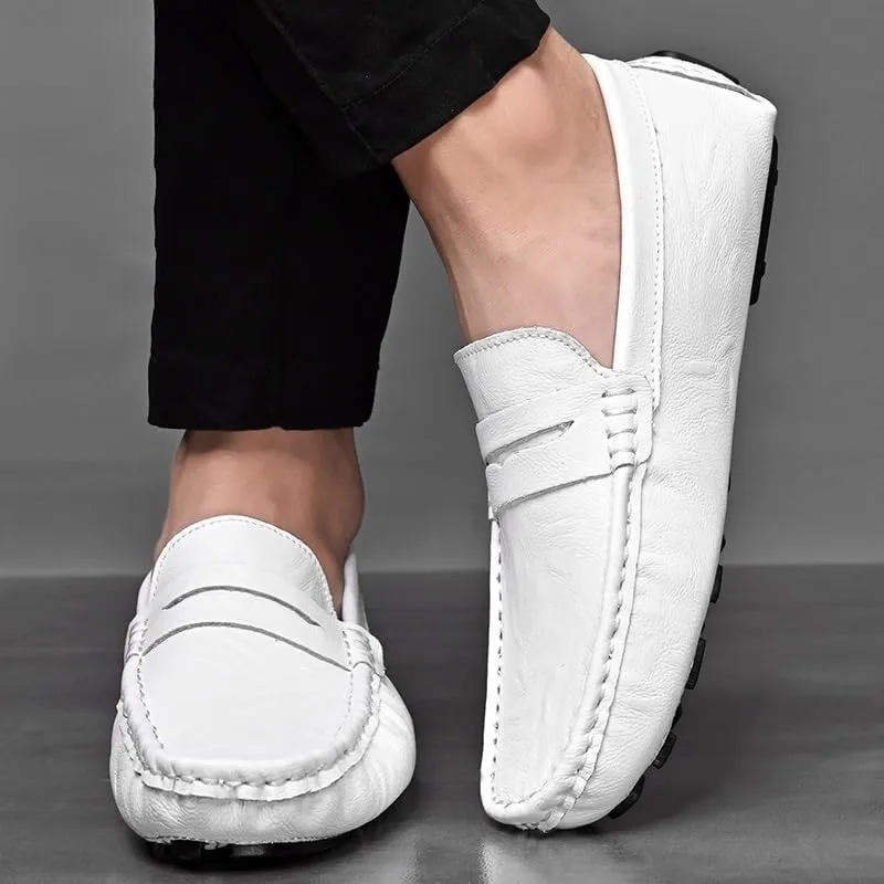 Men's Loafers - Comfortable Vegan Leather Loafers, Flexible Slip-On with Flat Heel, Fashionable Driving Style, Ideal for Casual and Formal Wear