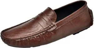 Men's Loafers - Comfortable Vegan Leather Loafers, Flexible Slip-On with Flat Heel, Fashionable Driving Style, Ideal for Casual and Formal Wear