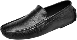 Men's Loafers - Comfortable Vegan Leather Loafers, Flexible Slip-On with Flat Heel, Fashionable Driving Style, Ideal for Casual and Formal Wear