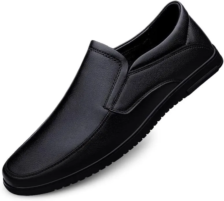 Men's Loafers - Solid Color Vegan Leather Slip-Ons, Anti-Slip Flat Heel, Fashionable and Resistant Casual Loafer Shoes