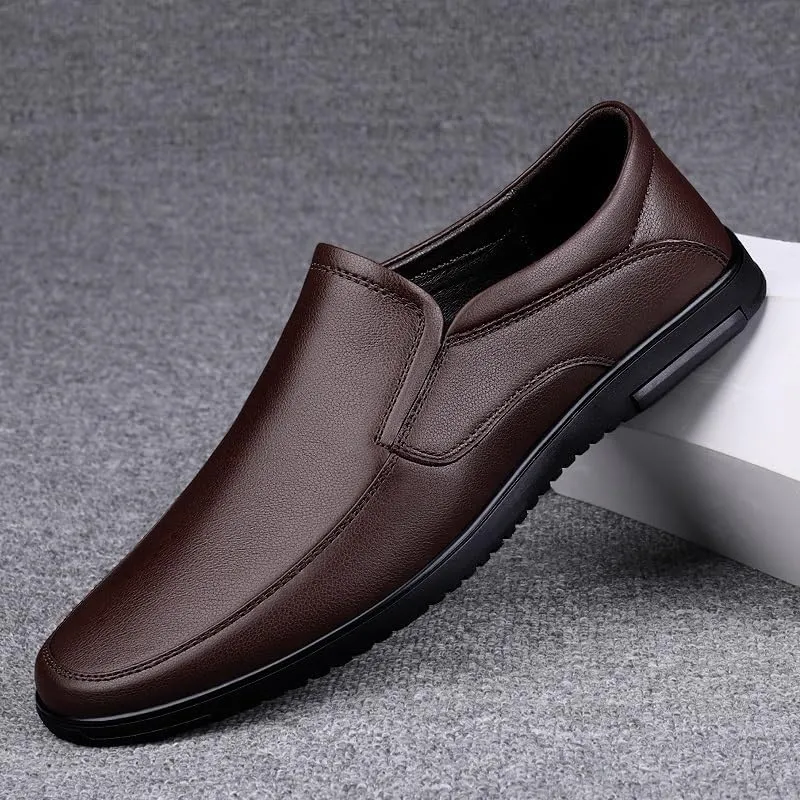 Men's Loafers - Solid Color Vegan Leather Slip-Ons, Anti-Slip Flat Heel, Fashionable and Resistant Casual Loafer Shoes