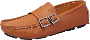 Men's Monk Strap Loafers  Vegan Leather Slip-Ons with Stitching Details, Round Toe, Comfortable & Slip-Resistant, Flat Heel for Walking