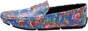 Men's Square Toe Vegan Leather Loafers - Floral Two-Tone Loafers with Comfortable Flat Heel, Anti-Slip, Ideal for Parties and Casual Wear