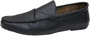 Men's Vegan Leather Loafers. Apron Toe Moccasins, Solid Color Flat Heel Lightweight & Slip-Resistant Classic Party Slip-Ons