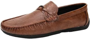 Men's Vegan Leather Loafers - Classic Round Toe Solid Color Driving Loafers with Flexible Flat Heel, Slip-Resistant Slip-Ons