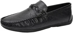 Men's Vegan Leather Loafers - Classic Round Toe Solid Color Driving Loafers with Flexible Flat Heel, Slip-Resistant Slip-Ons