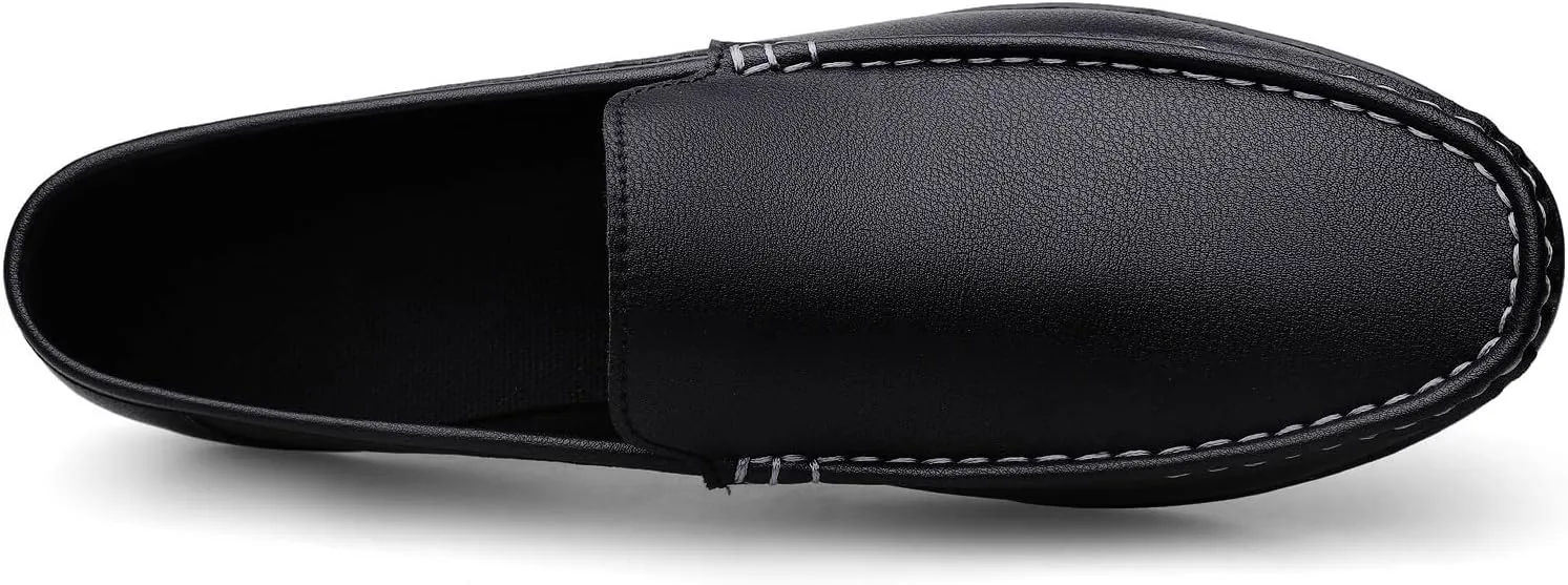 Men's Vegan Leather Loafers - Round Toe Solid Color Anti-Slip Flat Heel Lightweight Slip-Ons for Prom and Casual Wear