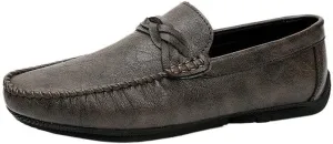 Men's Vegan Leather Loafers - Round Toe, Solid Color, Flexible Flat Heel, Comfortable Slip-Ons for Casual Wear and Weddings