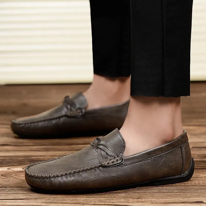 Men's Vegan Leather Loafers - Round Toe, Solid Color, Flexible Flat Heel, Comfortable Slip-Ons for Casual Wear and Weddings