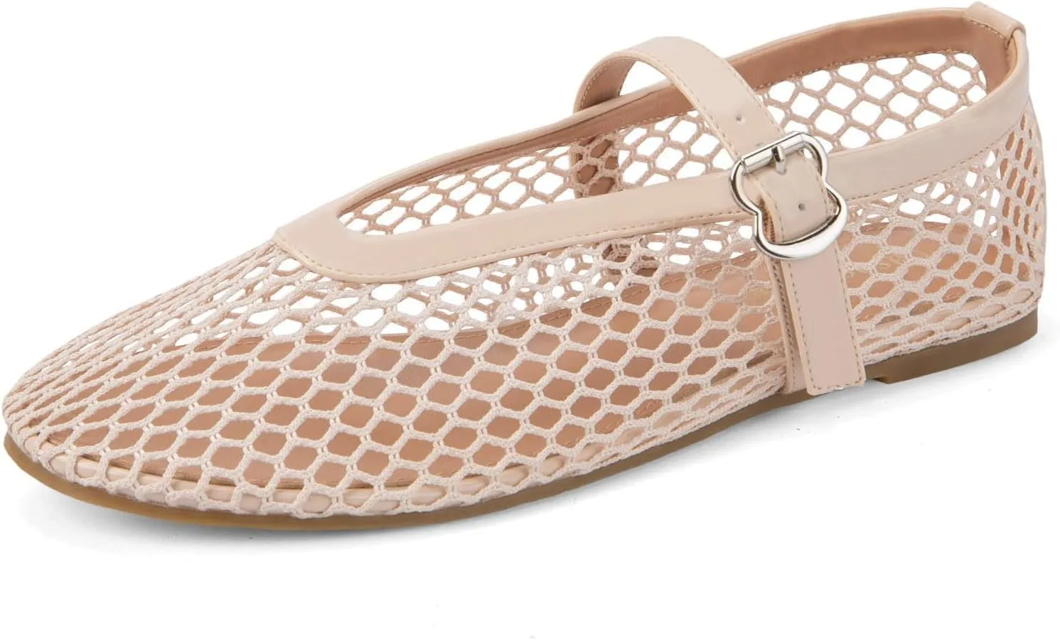 Mesh Flats for Women Mary Jane Flats with Straps Round Toe Buckle Slip on Flats Comfy Daily Casual Ballerina Shoes