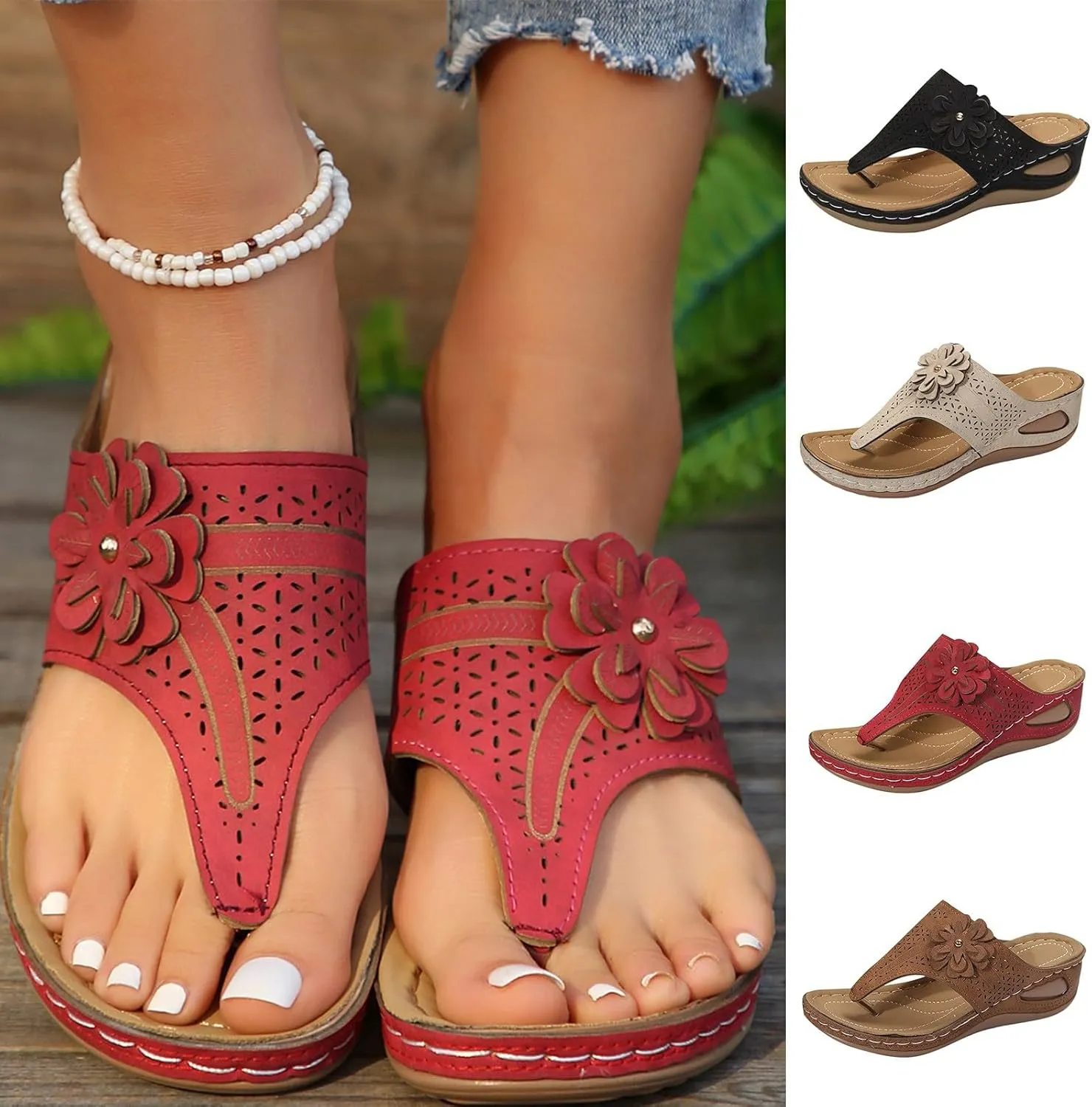 Orthopedic Sandals for Women, Women's Wide Width Flat Sandals with Arch Support, Wedge & Flip Flops, Casual Gladiator Sandals in Faux Leather & Leather, Open Toe, Spring, Summer & Fall