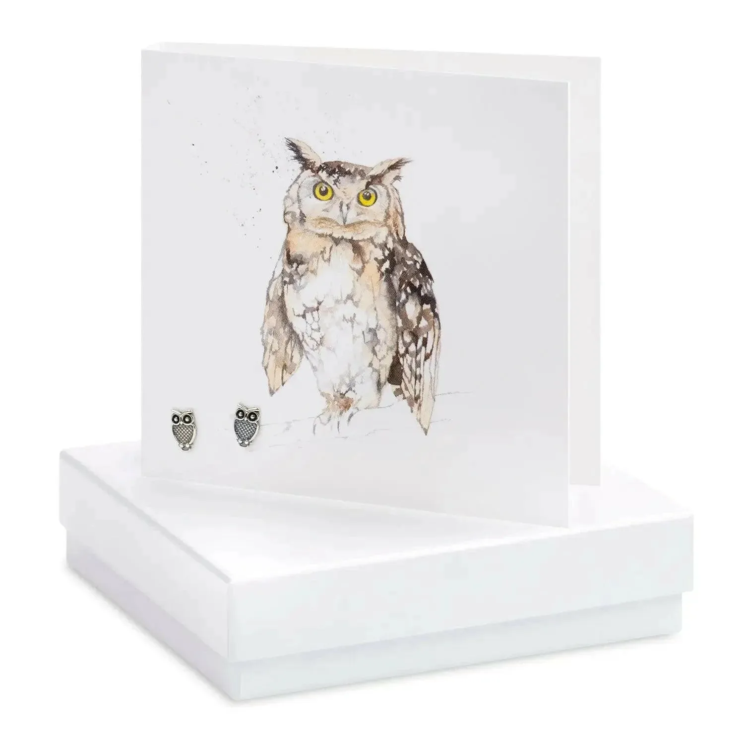 Owl Silver Earrings On Designer Card by Crumble and Core