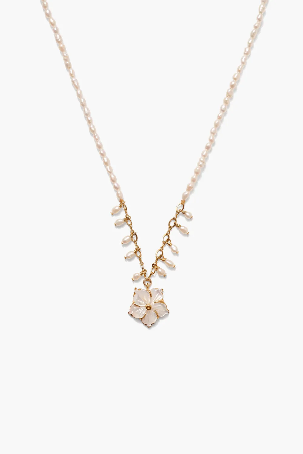 Plumeria Necklace White Pearl