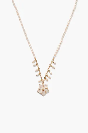 Plumeria Necklace White Pearl