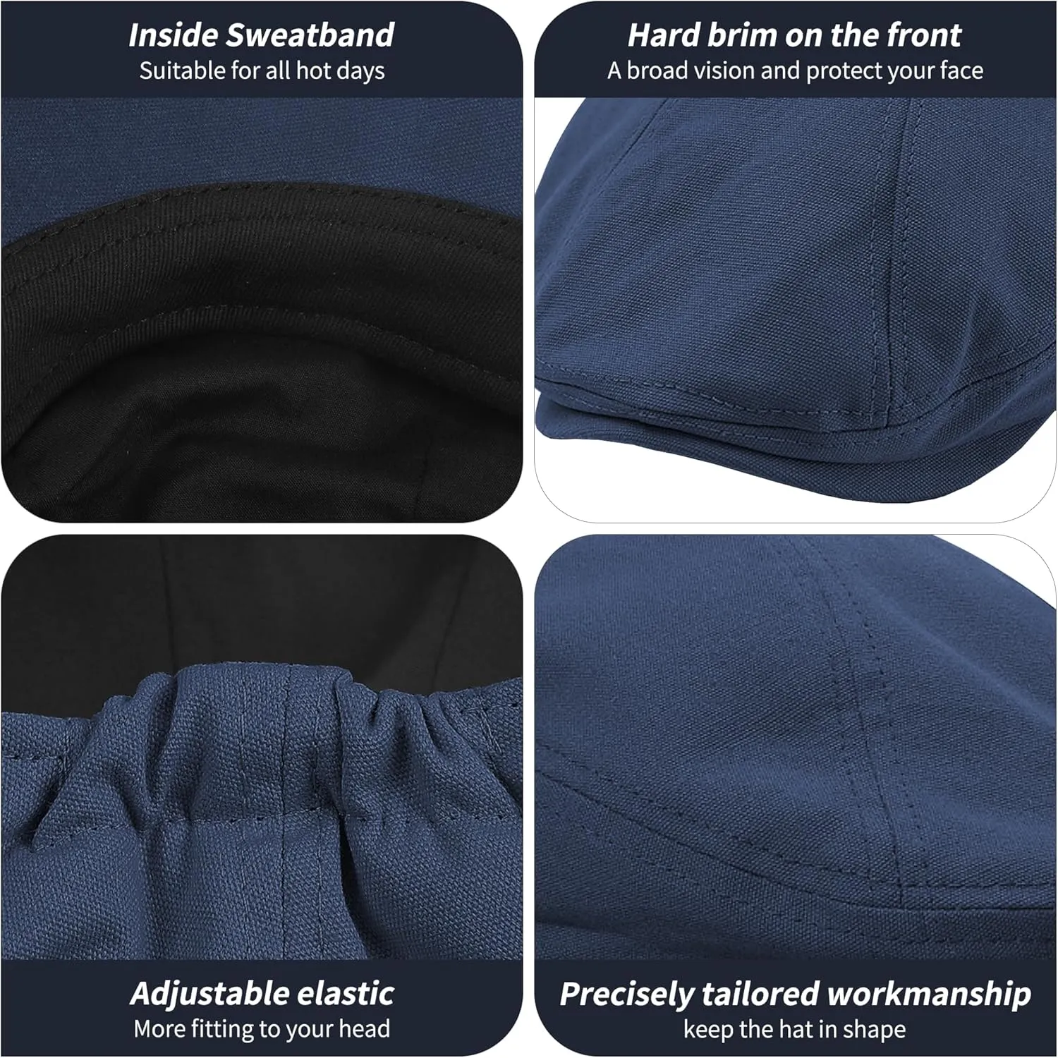 POUDAY Men's Cotton Newsboy Cap Flat Cap Newsboy Hat for Men Cabbie Hat Breathable Soft Summer Hat for Driving Hunting Golf