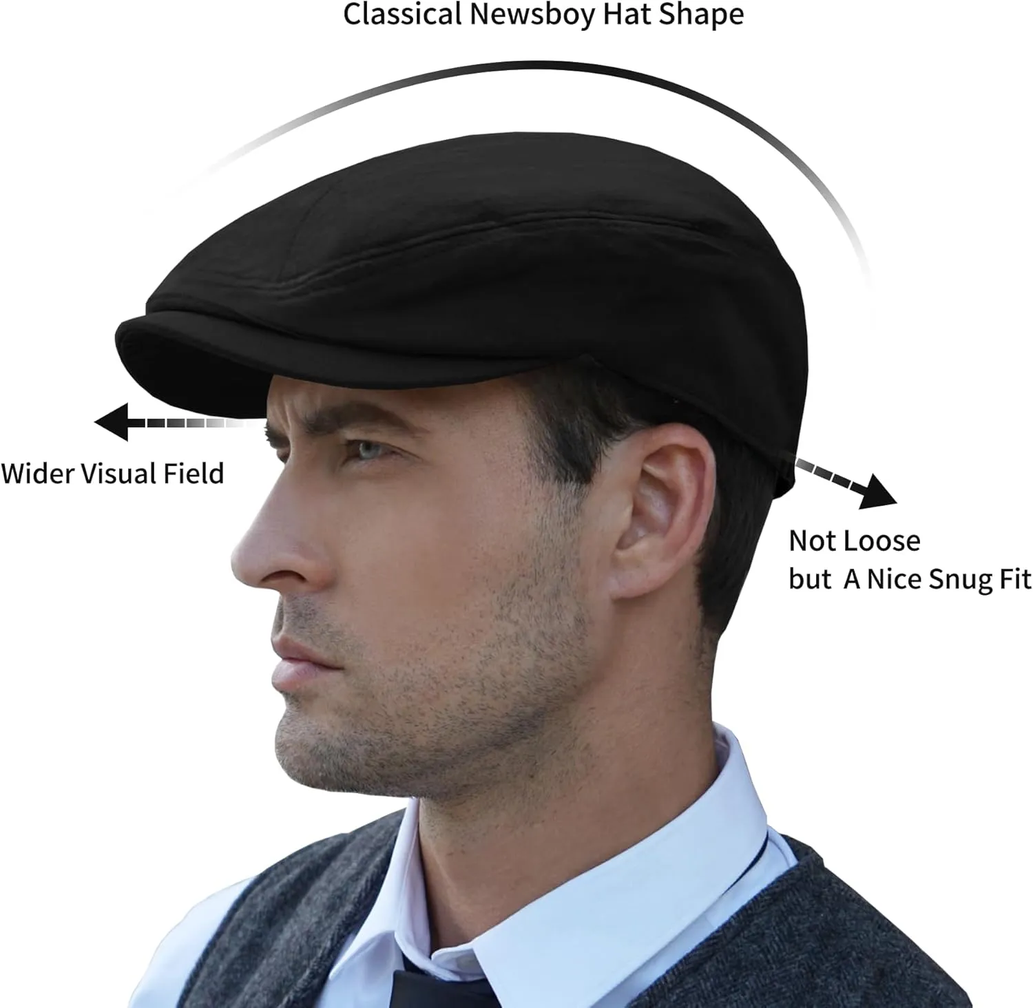 POUDAY Men's Cotton Newsboy Cap Flat Cap Newsboy Hat for Men Cabbie Hat Breathable Soft Summer Hat for Driving Hunting Golf