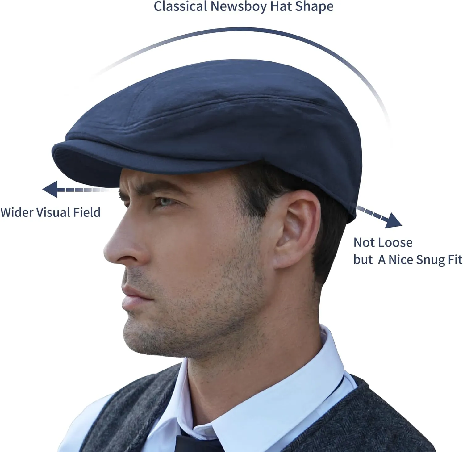 POUDAY Men's Cotton Newsboy Cap Flat Cap Newsboy Hat for Men Cabbie Hat Breathable Soft Summer Hat for Driving Hunting Golf