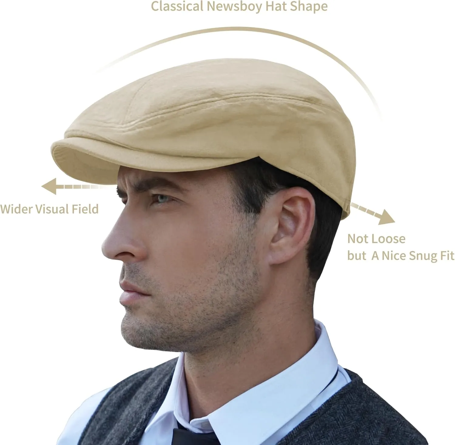 POUDAY Men's Cotton Newsboy Cap Flat Cap Newsboy Hat for Men Cabbie Hat Breathable Soft Summer Hat for Driving Hunting Golf