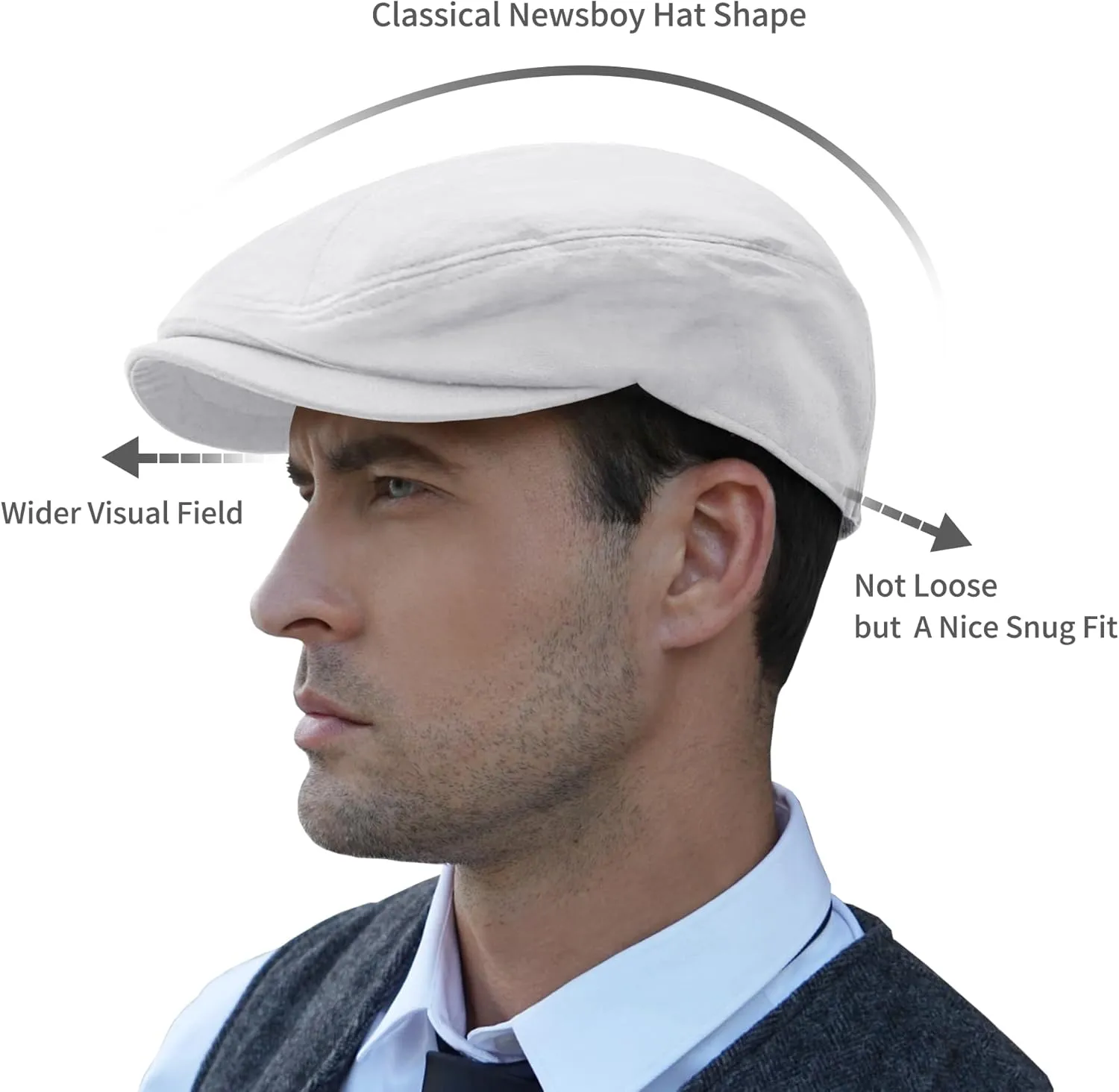 POUDAY Men's Cotton Newsboy Cap Flat Cap Newsboy Hat for Men Cabbie Hat Breathable Soft Summer Hat for Driving Hunting Golf